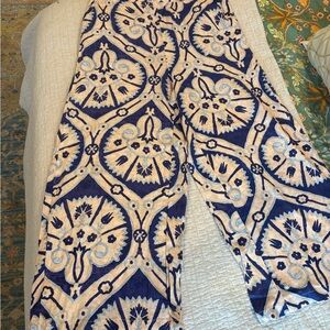 Christian Siriano Blue and Cream Patterned Pull On Pants